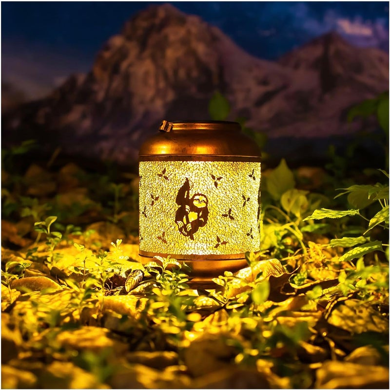 EZTZEN 2 Pack Sloth Solar Lanterns Outdoor Waterproof Hanging Solar Lights Sloth Gifts for Women Men Mom Metal Decorative LED Outdoor Lanterns for Patio, Lawn, Landscape, Garden Decor, Yard Decorations - Image 2